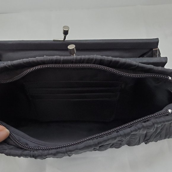 Pleated/Crinkled Satin Evening Wristlet Clutch Black Colour - Picture 10 of 11